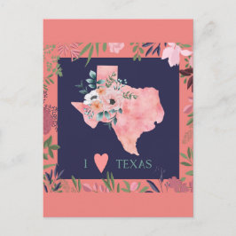  Floral I Love Texas State Map Briefkaart