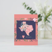  Floral I Love Texas State Map Briefkaart (Staand voorkant)