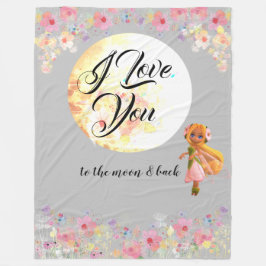 Floral "I Love You to moon & back"-Waterverf Fleece Deken