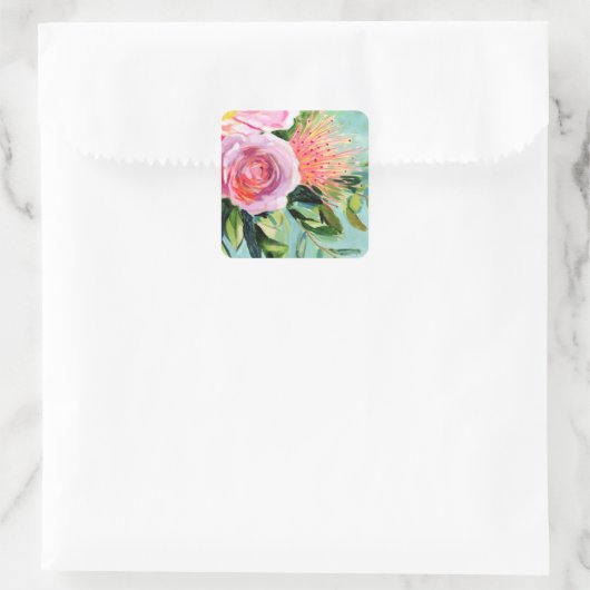 Floral I Vierkante Sticker (Tas)