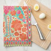 Floral Ibis Bird Retro Wavy Border Design Theedoek (Quarter Fold)