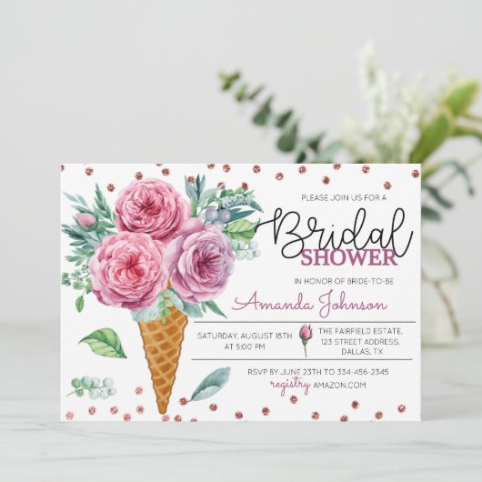 Floral Ice Cream Bouquet Bridal Shower Kaart (Staand voorkant)