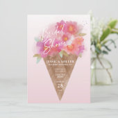 Floral Ice Cream Cone Bridal Shower Uitnodiging (Staand voorkant)