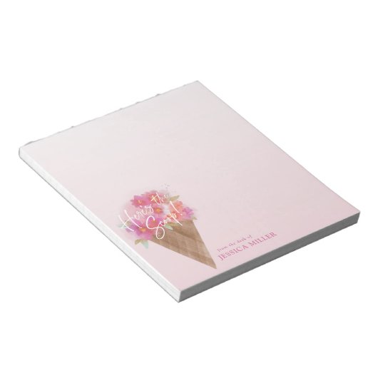 Floral Ice Cream Cone Hier is de Scoop Notitieblok (Schuin)