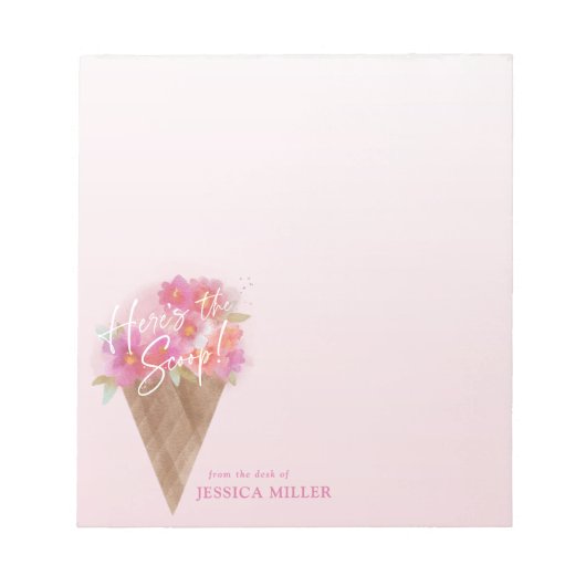 Floral Ice Cream Cone Hier is de Scoop Notitieblok (Voorkant)