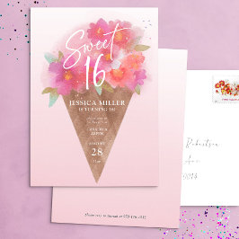 Floral Ice Cream Cone Sweet 16 Verjaardag uitnodig Kaart