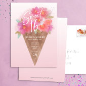 Floral Ice Cream Cone Sweet 16 Verjaardag uitnodig Kaart