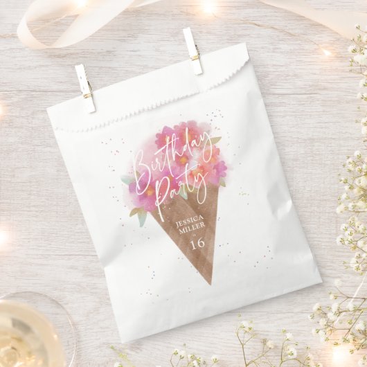 Floral Ice Cream Cone Verjaardagsfeest Bedankzakje (Geknipt)