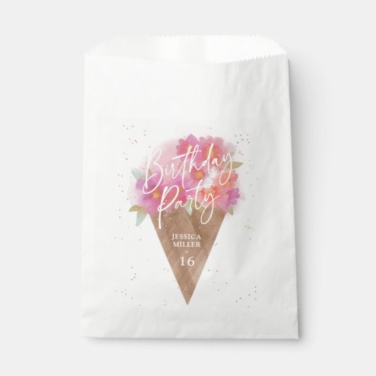 Floral Ice Cream Cone Verjaardagsfeest Bedankzakje (Voorkant)