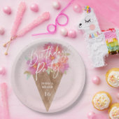 Floral Ice Cream Cone Verjaardagsfeest Papieren Bordje (Feest)