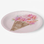 Floral Ice Cream Cone Verjaardagsfeest Papieren Bordje (Gekanteld)