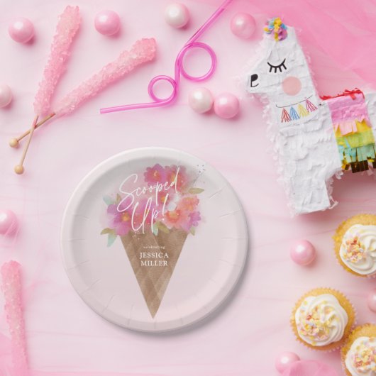Floral Ice Cream Cone Vrijgezellenfeest geschept Papieren Bordje (Feest)