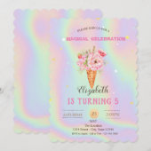 Floral Ice crème Holographic Birthday Kaart (Voorkant / Achterkant)