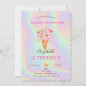 Floral Ice crème Holographic Birthday Kaart (Voorkant)