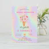 Floral Ice crème Holographic Birthday Kaart (Staand voorkant)