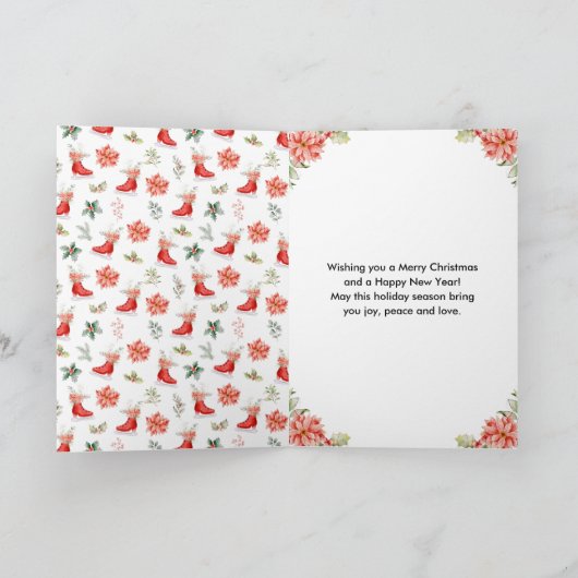 Floral Ice Schaats Red Merry Christmas Feestdagen Kaart (Binnen)