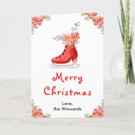 Floral Ice Schaats Red Merry Christmas Feestdagen Kaart