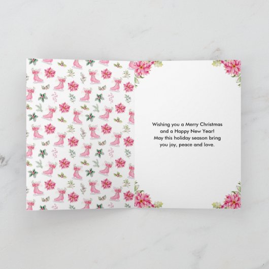Floral Ice Schaats Roze Vrolijk Kerstfeest Feestdagen Kaart (Binnen)