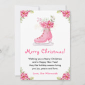 Floral Ice Schaats Roze Vrolijk Kerstfeest Feestdagenkaart (Voorkant)