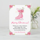 Floral Ice Schaats Roze Vrolijk Kerstfeest Feestdagenkaart (Staand voorkant)