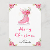 Floral Ice Schaats Roze Vrolijk Kerstfeest Feestdagenkaart (Voorkant)