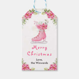 Floral Ice Skate Pink Merry Christmas Cadeaulabel