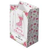 Floral Ice Skate Pink Merry Christmas Medium Cadeauzakje (Voorkant Gekanteld)