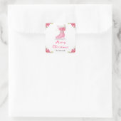 Floral Ice Skate Pink Merry Christmas Vierkante Sticker (Tas)