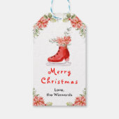 Floral Ice Skate Red Merry Christmas Cadeaulabel (Voorkant)