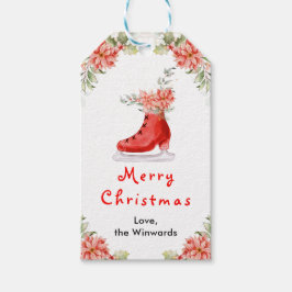 Floral Ice Skate Red Merry Christmas Cadeaulabel