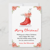 Floral Ice Skate Red Merry Christmas Feestdagenkaart (Voorkant)
