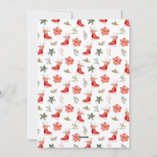 Floral Ice Skate Red Merry Christmas Feestdagenkaart (Achterkant)