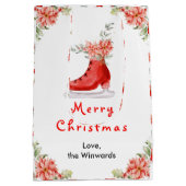 Floral Ice Skate Red Merry Christmas Medium Cadeauzakje (Achterkant)