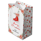 Floral Ice Skate Red Merry Christmas Medium Cadeauzakje (Achterkant Gekanteld)