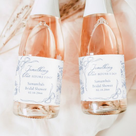 Floral Iets Blauw Vrijgezellenfeest Likeurfles Etiket