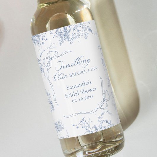 Floral Iets Blauw Vrijgezellenfeest Likeurfles Etiket