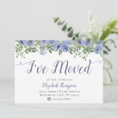 Floral ik heb een nieuw adres gemaakt, een blauwe  aankondiging (Staand voorkant)