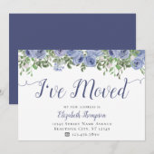 Floral ik heb een nieuw adres gemaakt, een blauwe  aankondiging (Voorkant / Achterkant)