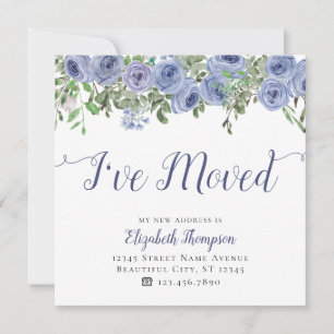 Floral ik heb het nieuwe adres Blauwe Rustic Beweg Aankondiging