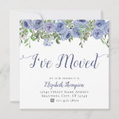 Floral ik heb het nieuwe adres Blauwe Rustic Beweg Aankondiging (Voorkant)