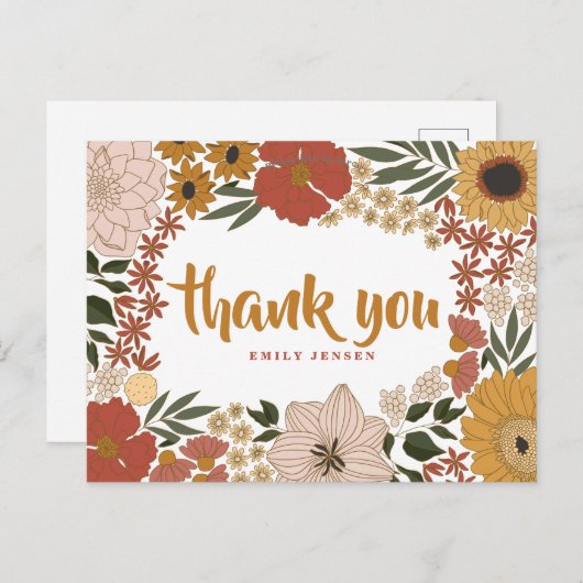 Floral Illustratie Dank u Briefkaart (Voorkant / Achterkant)