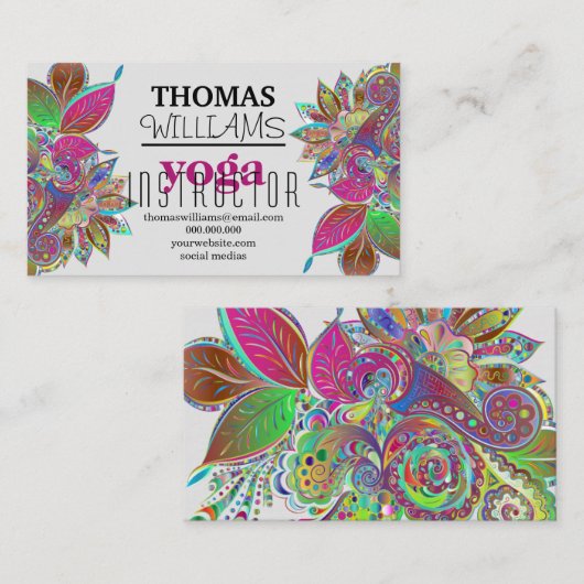 Floral illustratie yoga instructeur Mandala Henna  Visitekaartje (Voorkant / Achterkant)