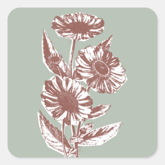  Floral Illustration Envelope Seal - Green Vierkante Sticker (Voorkant)