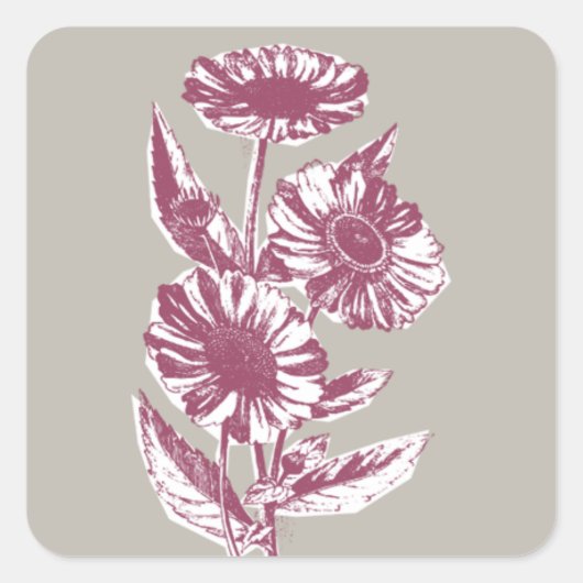  Floral Illustration Envelope Seal - Grey Vierkante Sticker (Voorkant)