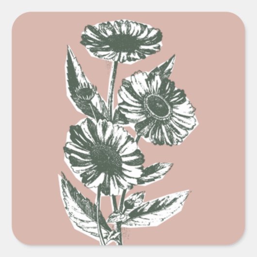 Floral Illustration Envelope Seal - Roze Vierkante Sticker (Voorkant)