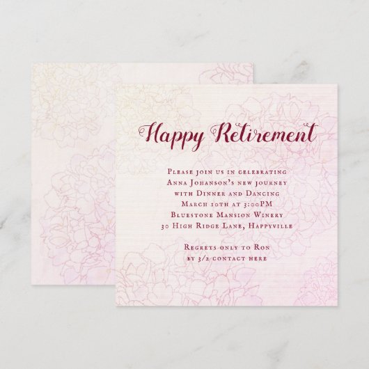 Floral Illustration her Happy Retirement Party Kaart (Voorkant / Achterkant)
