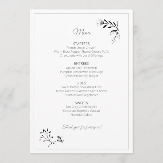 Floral Illustration Menu Card (Voorkant)