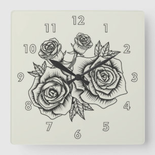 Floral Illustration of a Roos Flower Vierkante Klok