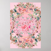 Floral Illustration, Pink Floral Wreath Poster (Voorkant)