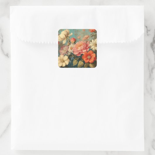Floral Illustration Vierkante Sticker (Tas)